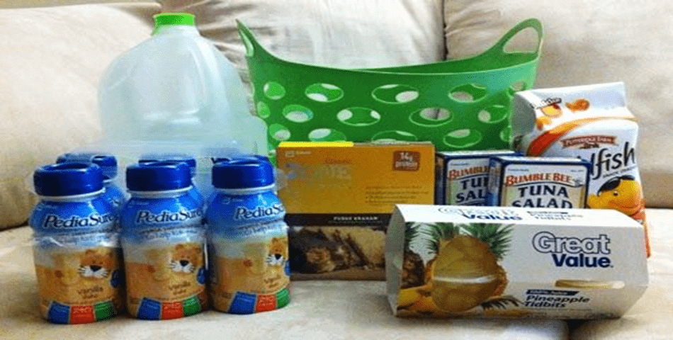 Water and non-perishable snacks